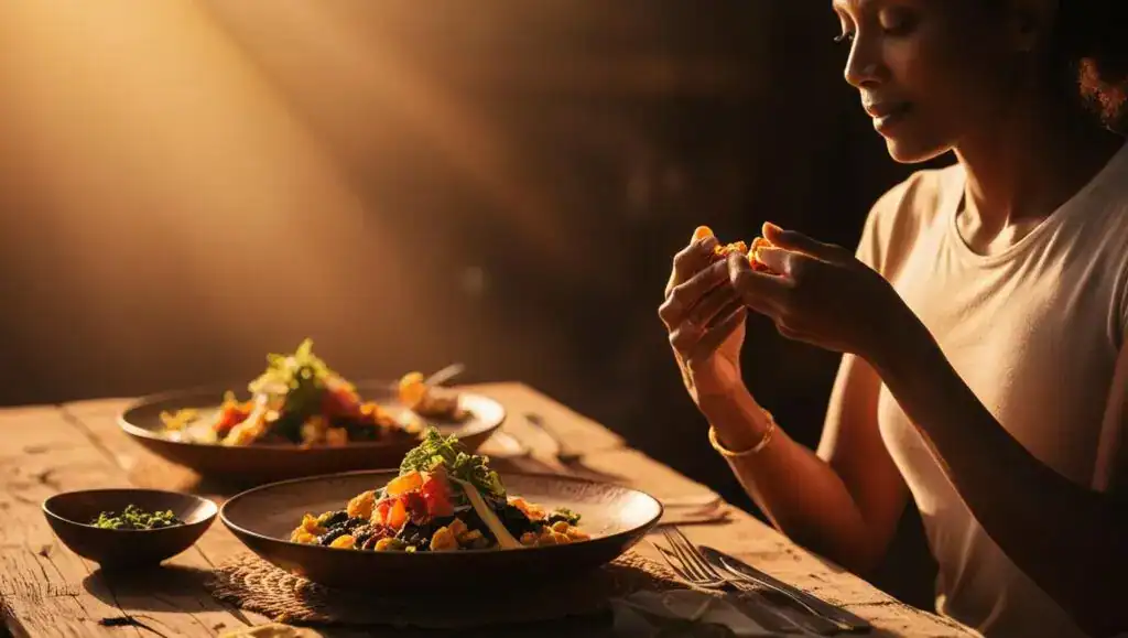 Chewing thoroughly to practice mindful eating and lose weight without starving yourself.