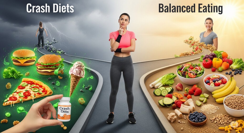 A person avoiding common weight loss mistakes, like crash diets and extreme restrictions