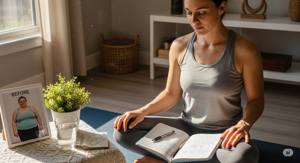A person practicing mindfulness to build the right mindset for successful weight loss