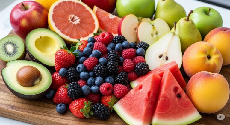 Best fruits for weight loss arranged in a colorful and appetizing display