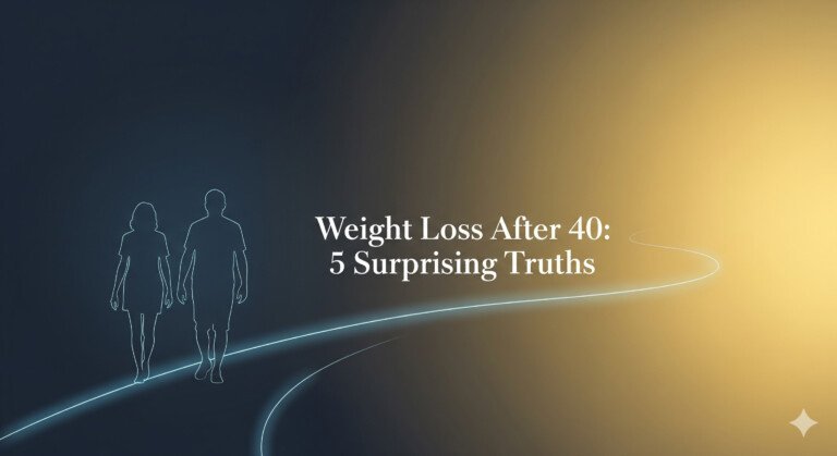 A conceptual image of a person's silhouette on a winding path, with a subtle glow representing energy and change. The background shifts from a darker to a brighter color, symbolizing a new and vibrant journey to a healthier lifestyle after the age of 40
