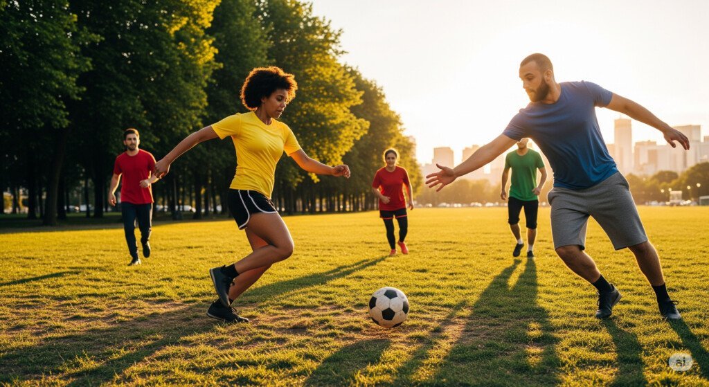 Sports activities like soccer and basketball improve coordination, balance, and teamwork