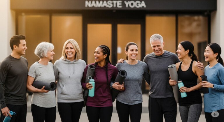 Yoga humor connecting students after class