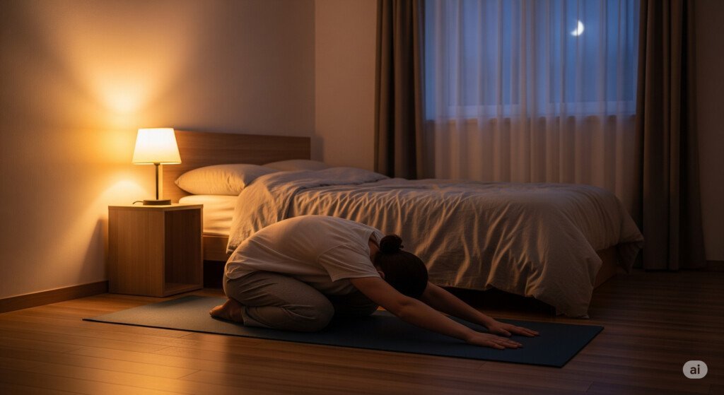 Stretching before bed helps relax muscles and calm the nervous system, promoting better sleep