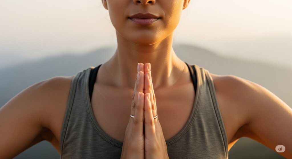 Mountain Pose in beginner power yoga to improve posture and core engagement.