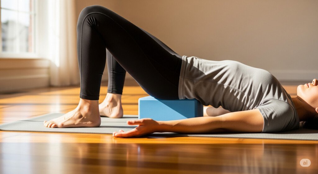 Supported Bridge Pose yoga for hormone balance and period relief
