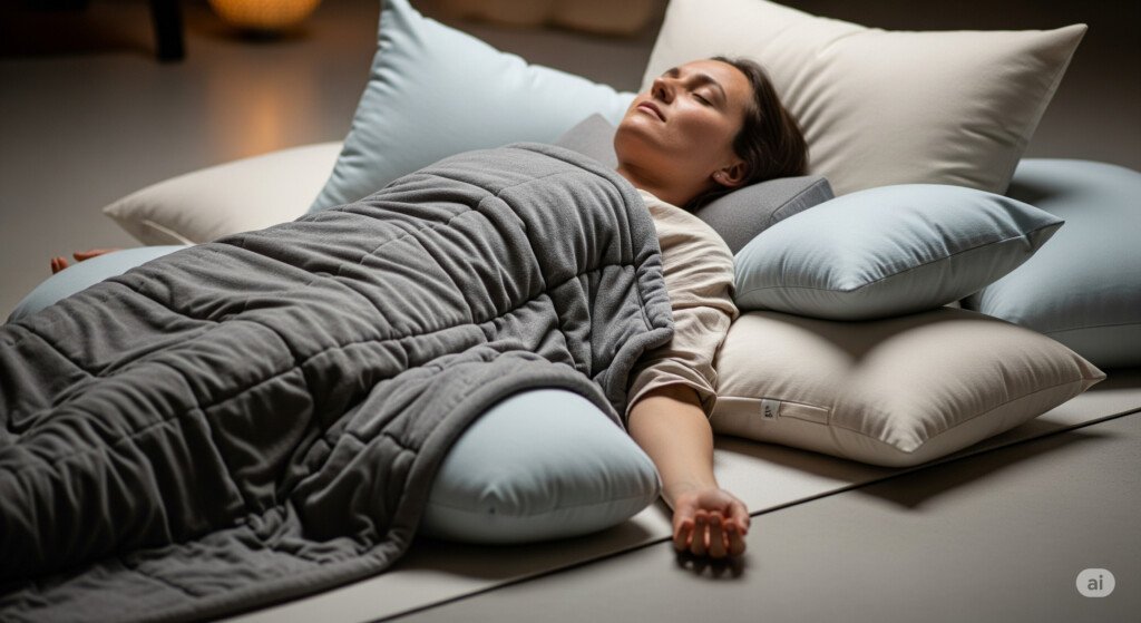 Savasana bedtime yoga pose for complete relaxation before deep sleep