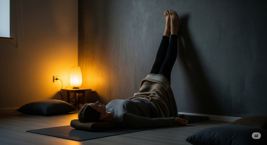 Legs Up the Wall bedtime yoga pose to relieve tension and calm the nervous system