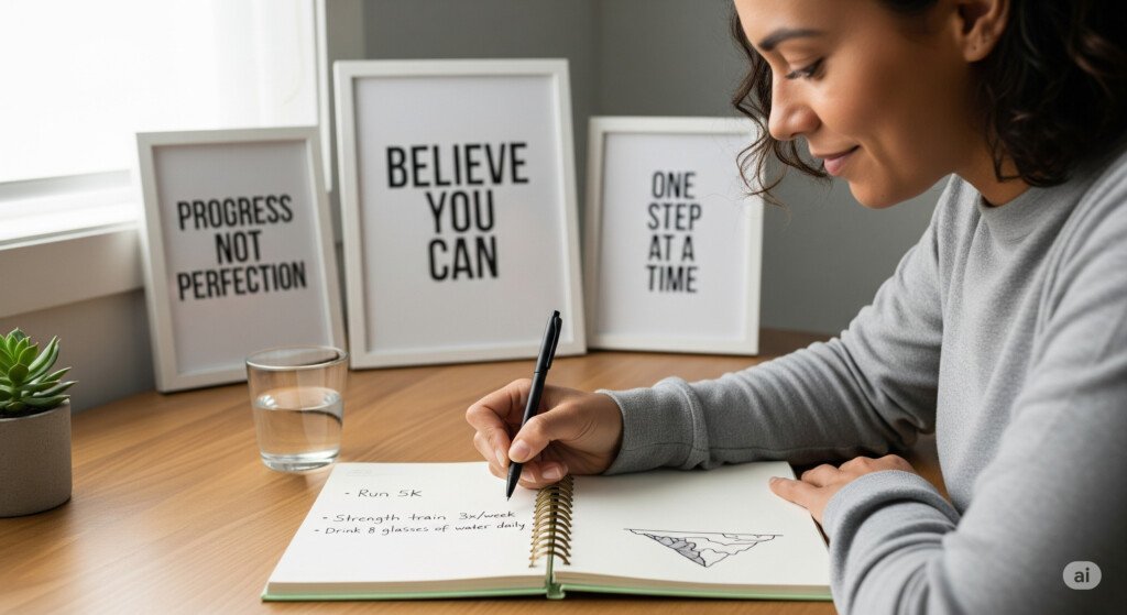 Setting clear fitness goals and maintaining a positive mindset are essential for long-term success