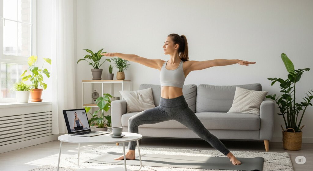 Live-streamed yoga class at home