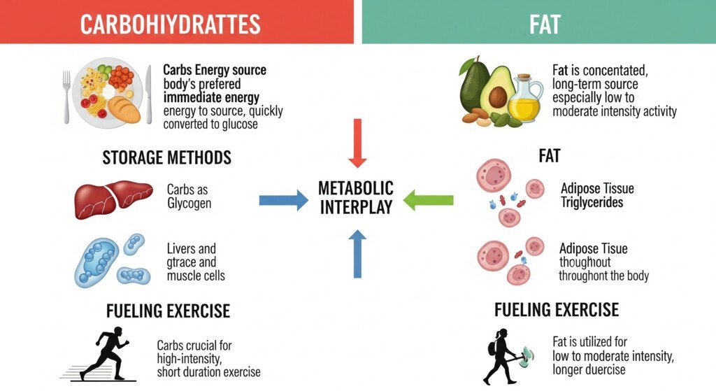 Illustration comparing carbs vs fat intake for weight loss