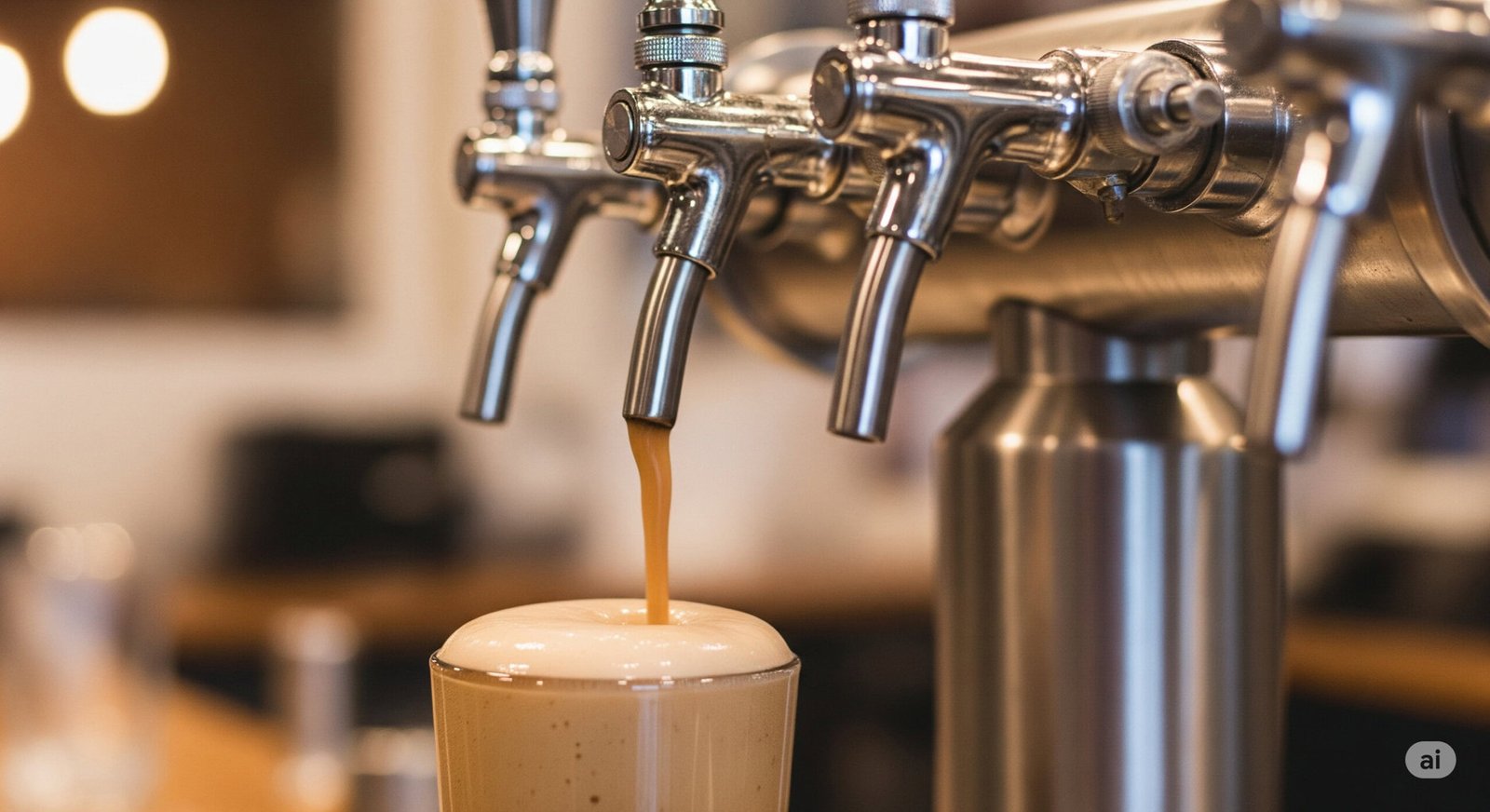 What is a nitro cold brew? Coffee shop tap pouring fresh nitro cold brew coffee with rich foam