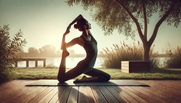 demonstrating the detoxifying effects of yoga. The serene setting and focus on the twist highlight the benefits for digestion and internal cleansing, promoting health and vitality