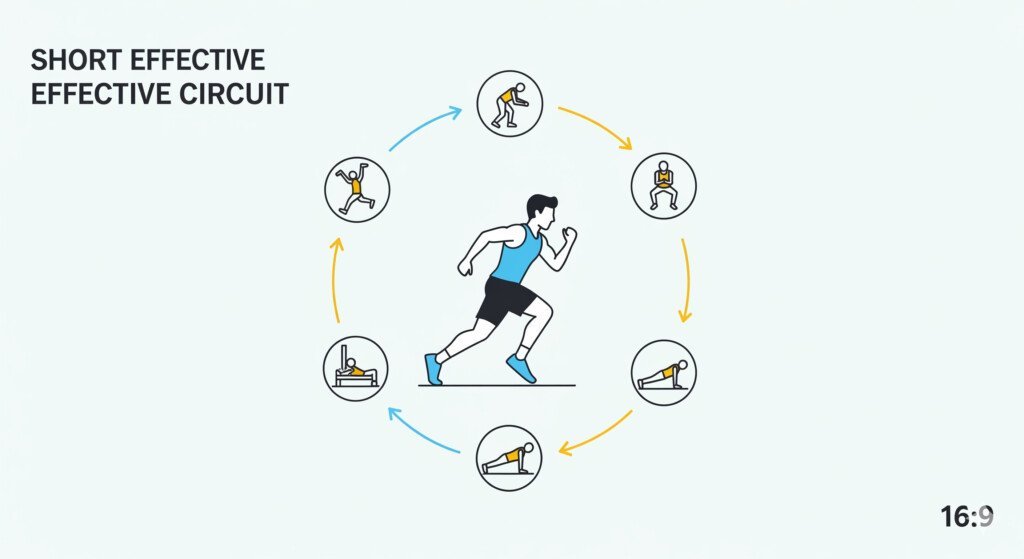 A dynamic visual of a 10-minute home workout, featuring a person doing a circuit of jumping jacks, squats, and mountain climbers, symbolizing a quick but powerful routine.