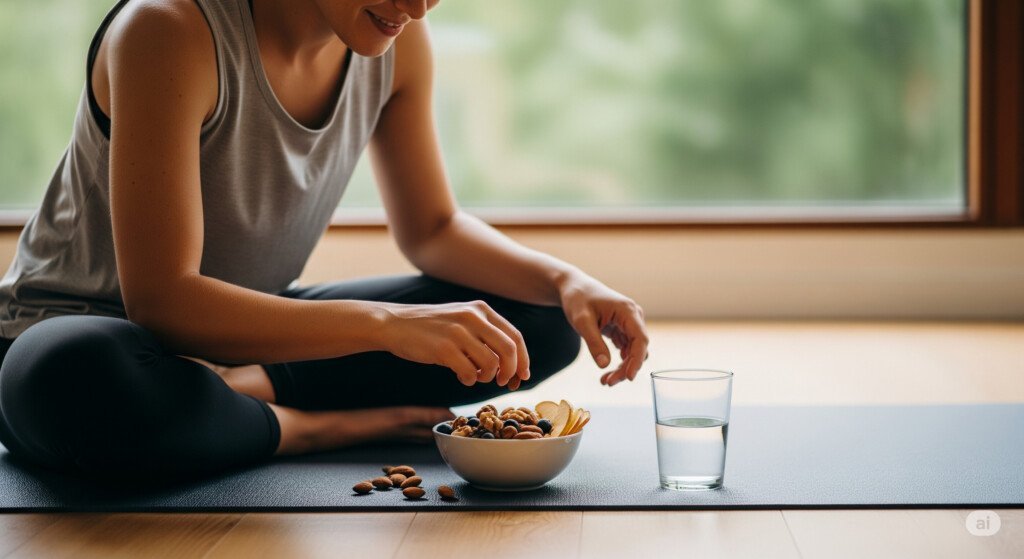 A person enjoying a healthy snack, showcasing how to create a safe and sustainable calorie deficit