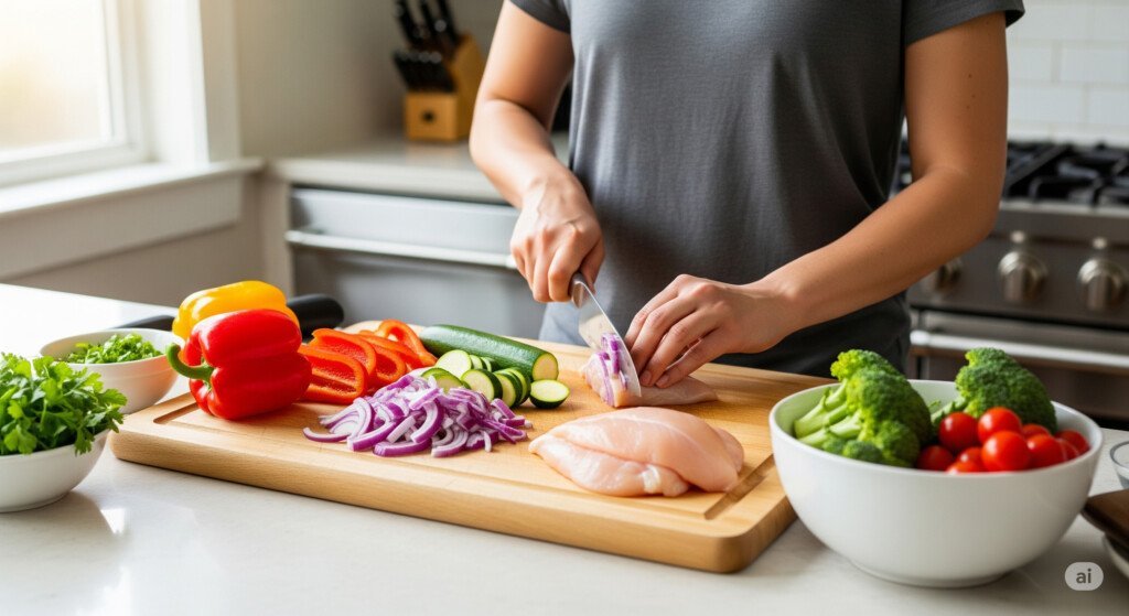 A person preparing a nutritious meal, highlighting the importance of fueling your body the right way for sustainable weight loss