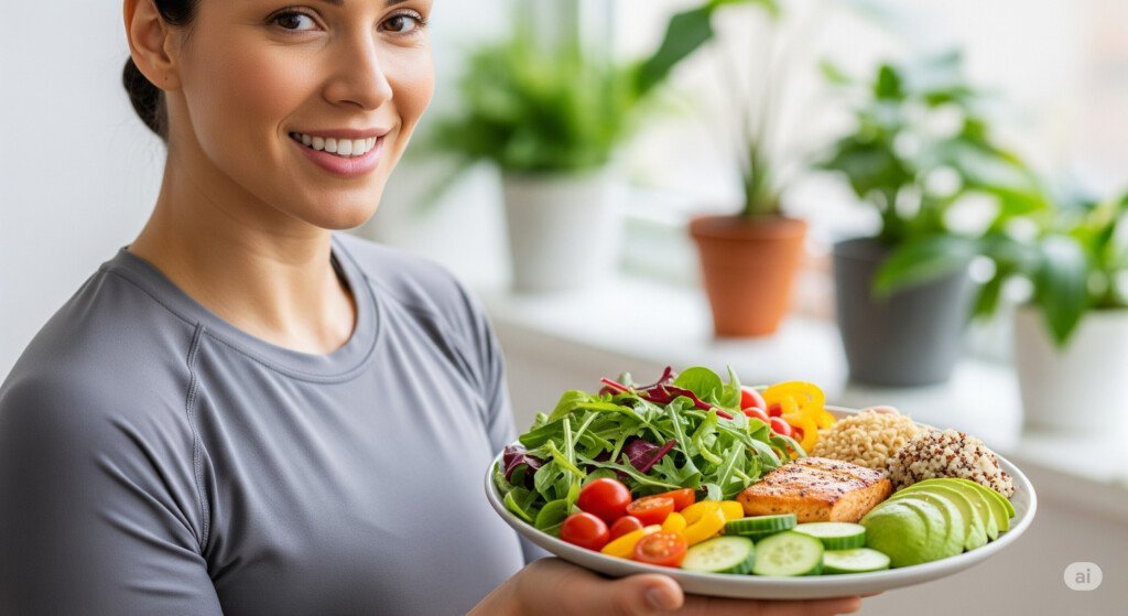 A person confidently enjoying a balanced meal, highlighting the promise of a sustainable weight loss approach