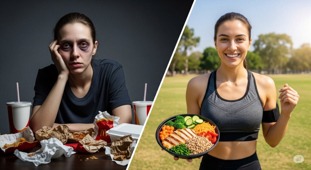 A comparison between quick weight loss and sustainable weight loss, showing the difference in long-term success