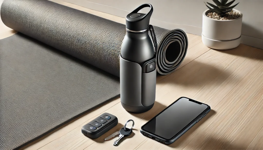 A travel-friendly water bottle with built-in storage, ideal for keeping your essentials organized while practicing yoga on the go.