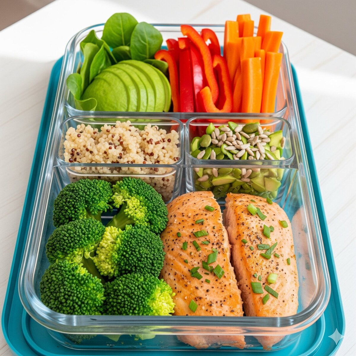 Healthy meal prep containers with vegetables and lean proteins for weight loss.