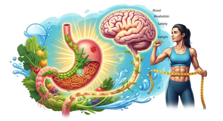 A symbolic illustration showing a connection between the gut and brain, representing the link between gut health and weight loss.