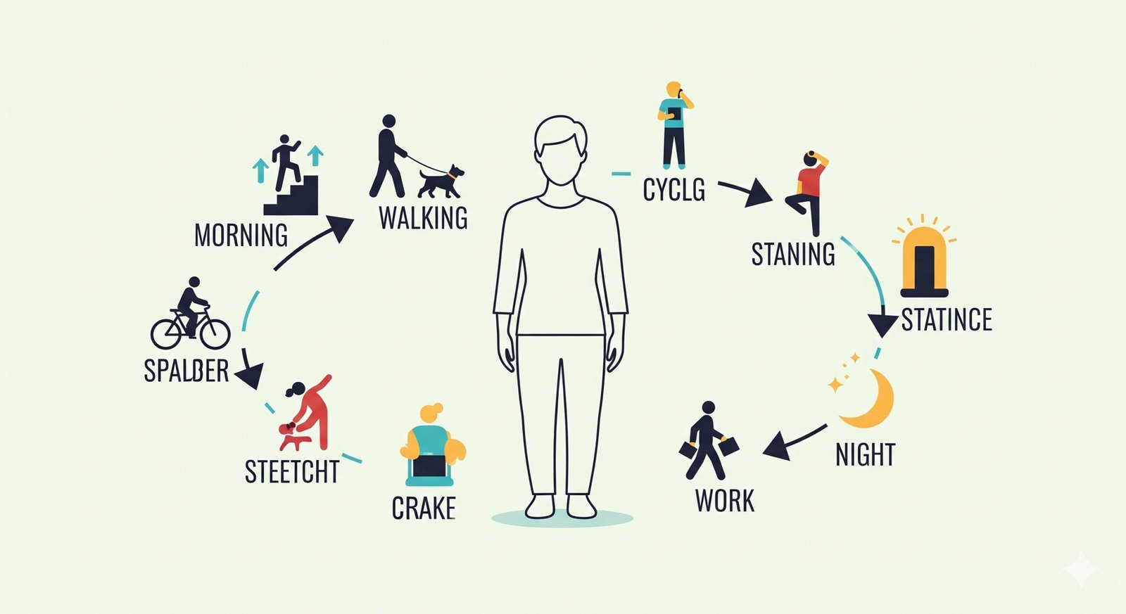 A person's timeline showing various small, consistent movements throughout the day, representing daily activity for weight loss.