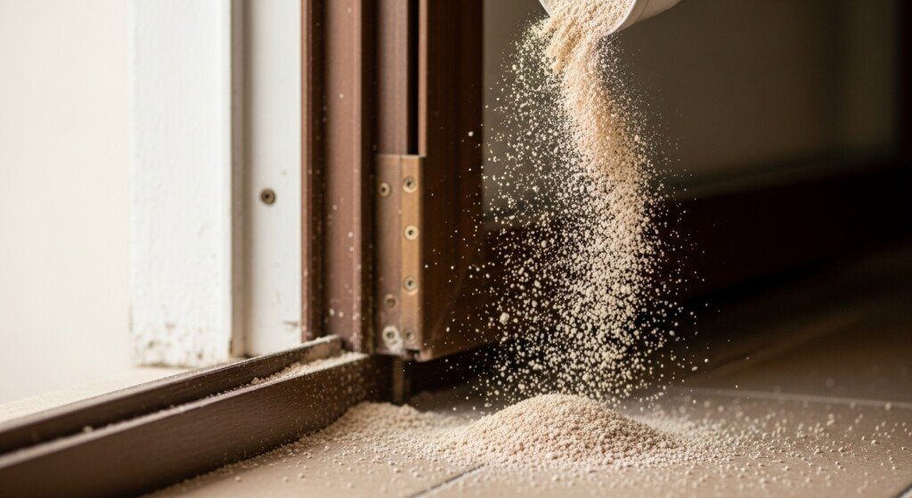 Diatomaceous earth sprinkled around doorways as a natural ant killer