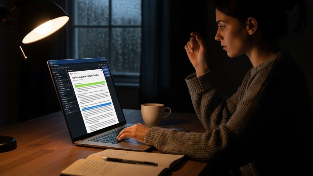 blogger using AI writing tools to create blog content
