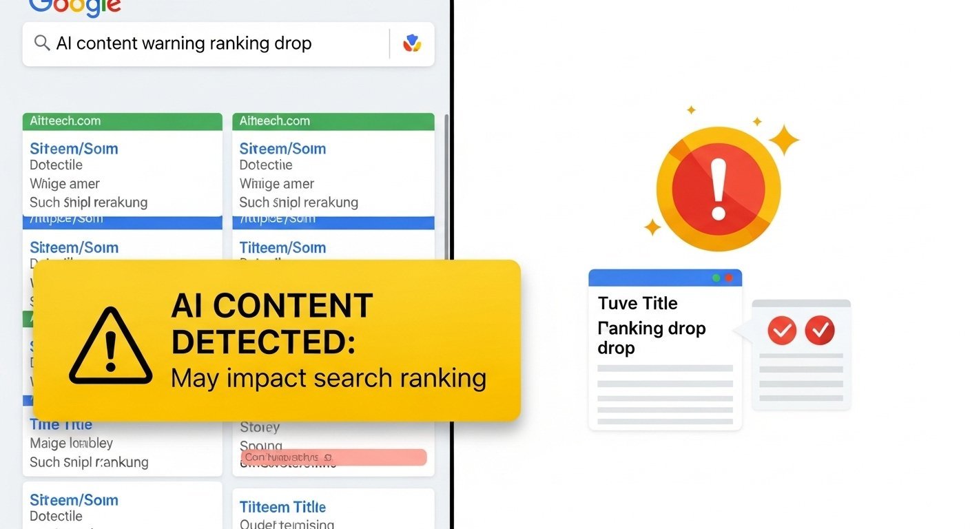 Do AI writing tools hurt SEO in 2026? Visual showing Google search rankings and AI content risks