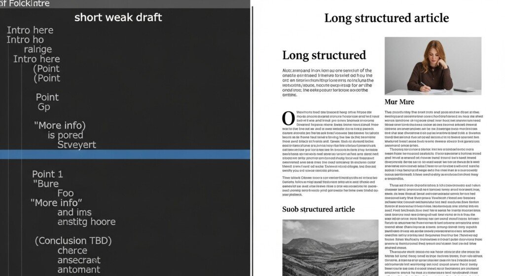 Free vs Paid AI Writing Tools output quality comparison between shallow drafts and long-form blog content