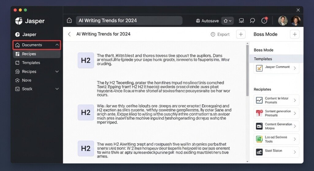 Jasper AI generating long-form SEO blog content