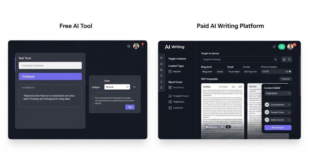 Free AI writing tools for bloggers compared with paid tools for long-form content