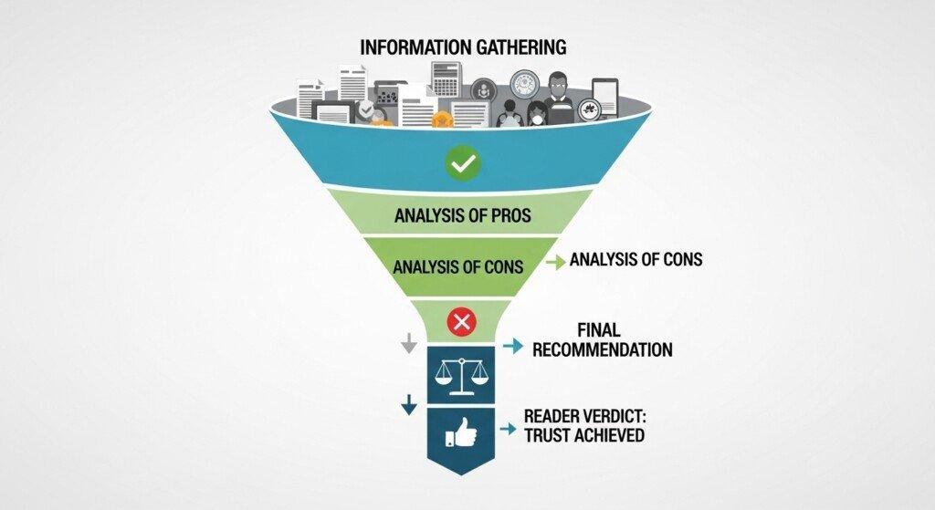 Affiliate product review structure showing trust-building steps before recommendations