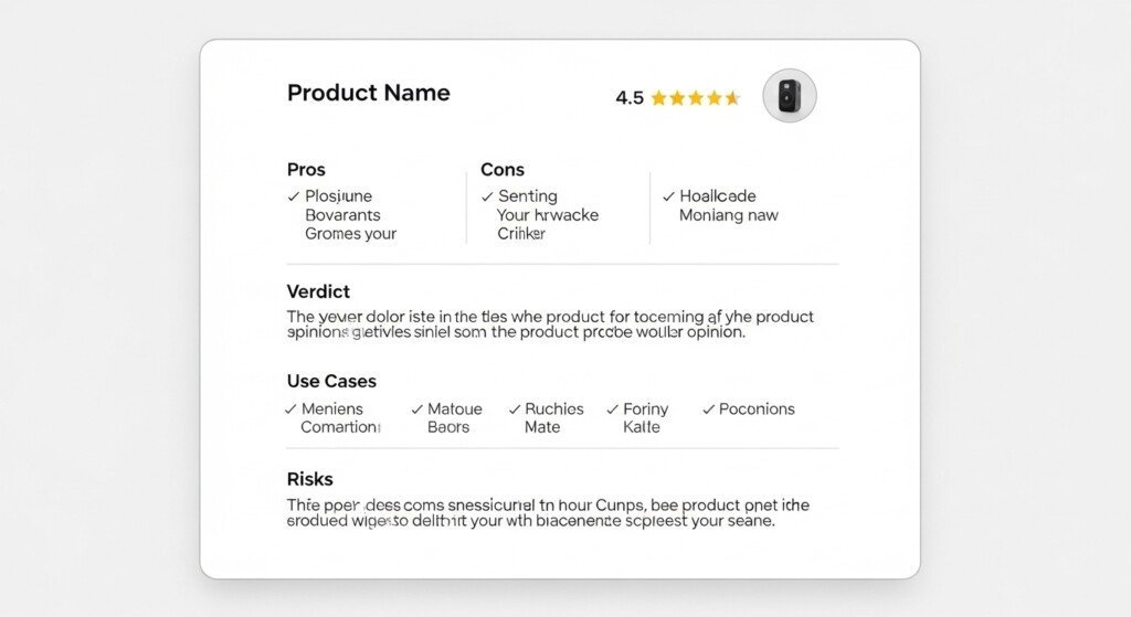 Single product review structure showing how AI tools for review writing support drafting without harming trust