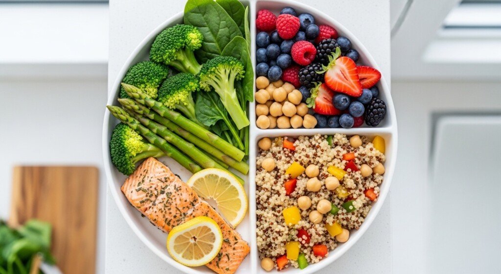 weight loss guide balanced fat loss plate with protein vegetables and carbs