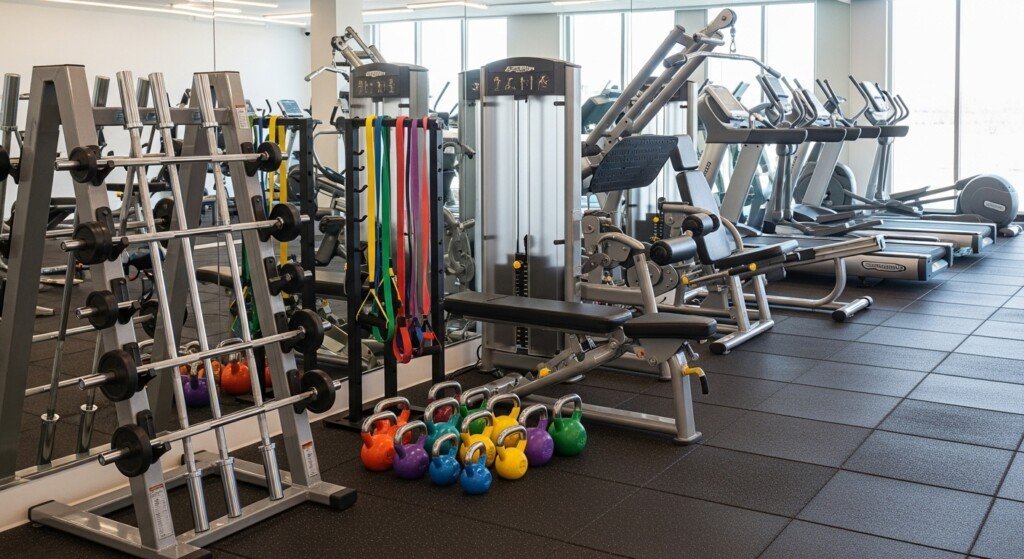 different types of fitness equipment for strength training and fat loss