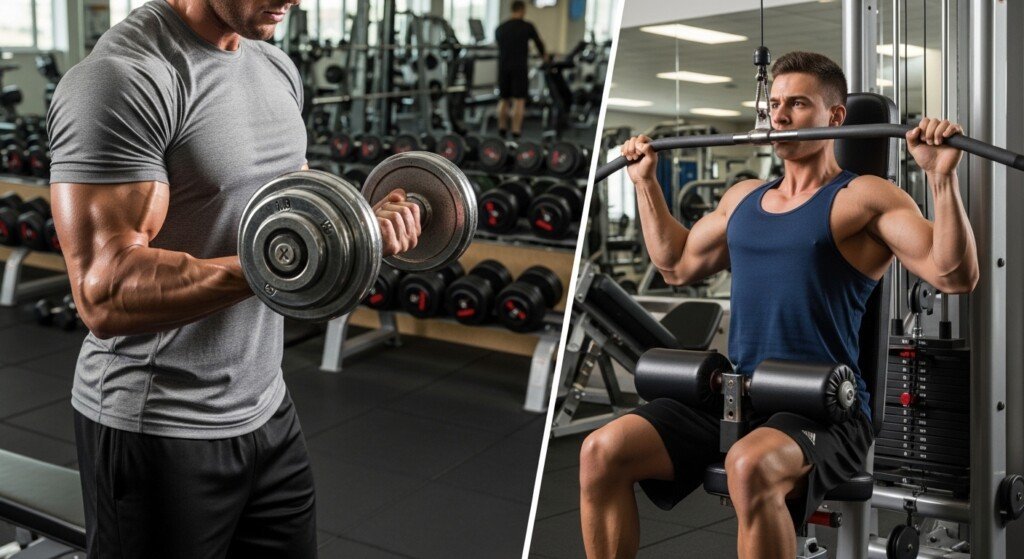 dumbbells vs machines muscle growth training comparison