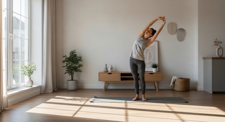 yoga guide for beginners practicing yoga at home