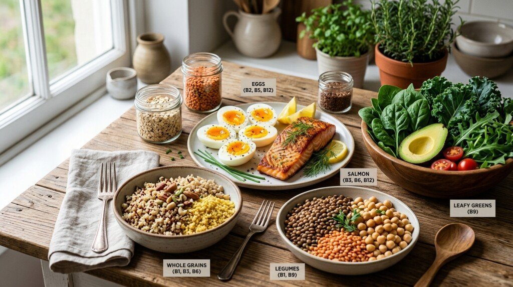Foods rich in B vitamins that support energy metabolism
