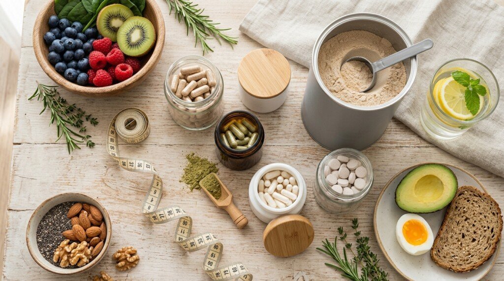 Collection of popular weight loss supplements used for appetite control and fat loss