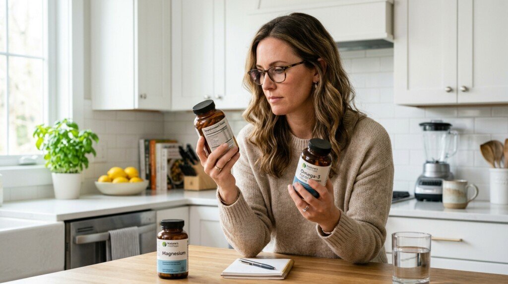 Person comparing different weight loss supplements before making a decision