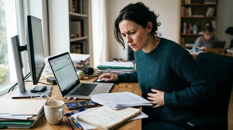 Person experiencing stress associated with cortisol belly fat and weight gain