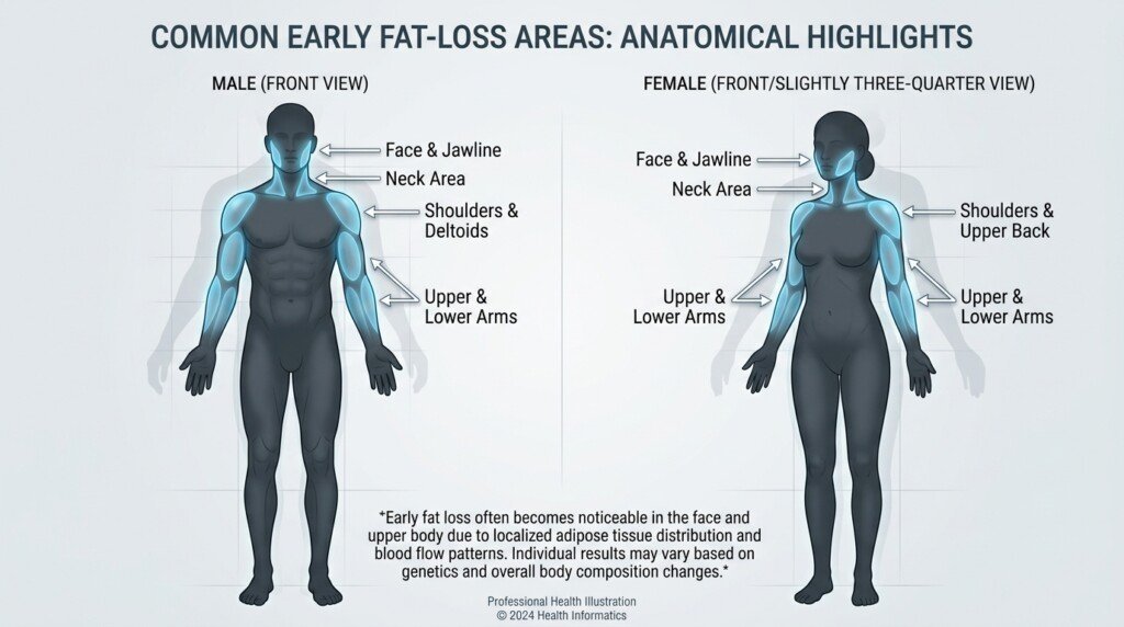Common body areas that may lose fat first