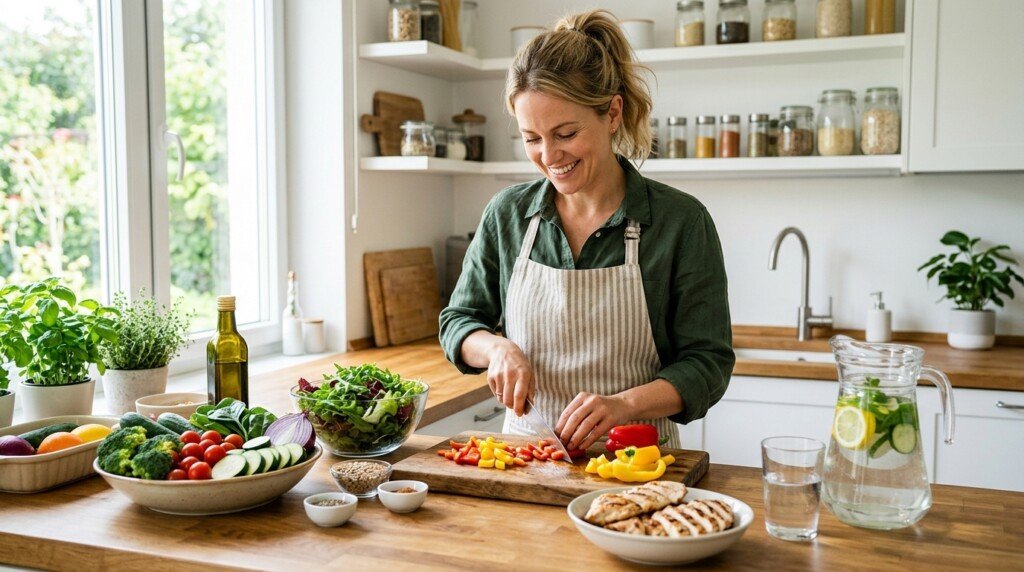 Person following healthy eating habits and controlling appetite successfully