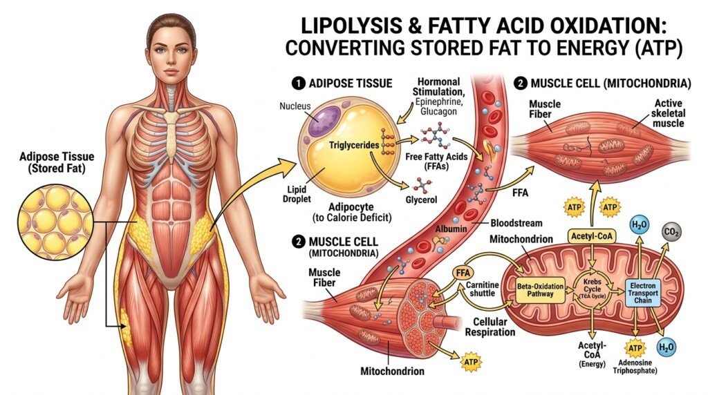 Body fat reduction process during weight loss