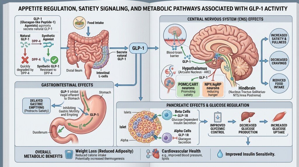 Illustration showing appetite regulation and GLP-1 activity