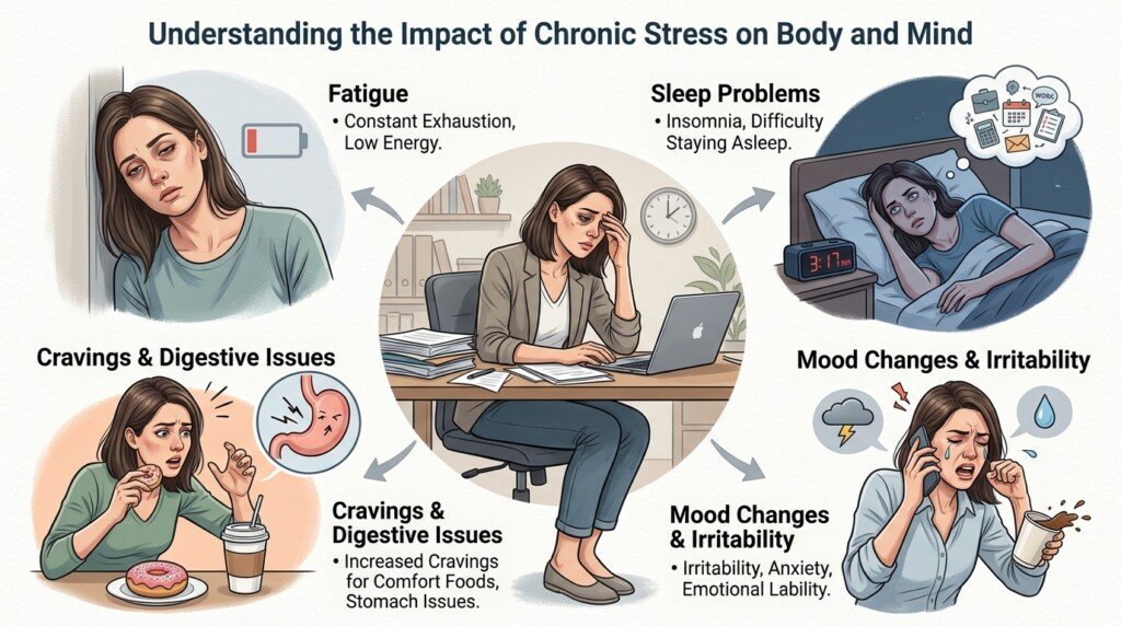 Common signs and symptoms associated with elevated cortisol levels