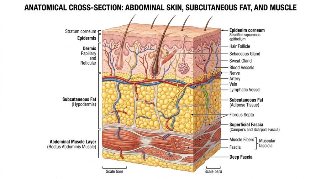 Subcutaneous fat located beneath the skin
