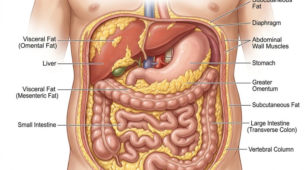 Visceral fat stored around abdominal organs