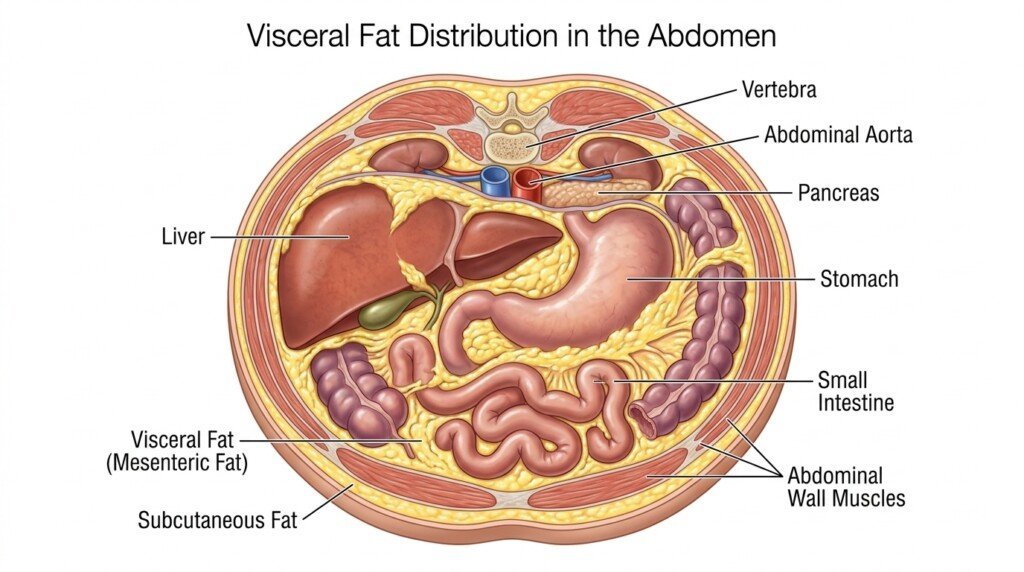 Where visceral fat is stored in the body